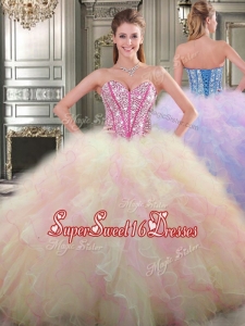 Lovely Big Puffy Tulle Cheap Sweet Sixteen Dress with Beading and Ruffles
