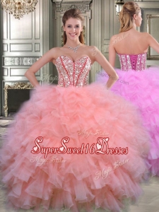 Visible Boning Beaded Bodice and Ruffled Cheap Sweet Sixteen Dress in Watermelon Red