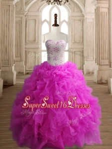 New Arrivals Really Puffy Fuchsia Quinceanera Dress with Beading and Ruffles
