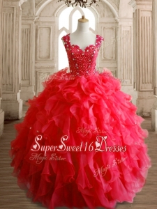 Perfect Straps Beading and Ruffles Sweet 16 Dress in Red