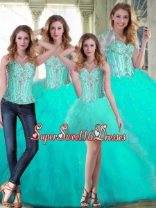 2015 Modest Sweetheart Beaded Sweet Sixteen Dresses with Ruffles for Summer