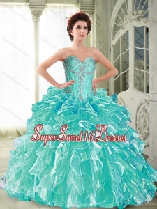 Comfortable Sweetheart Sweet Fifteen Dresses with Ruffles and Beading for Summer