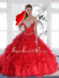 New Arrival 2015 Red Sweet 16 Ball Gowns with Ruffles and Beading for Summer