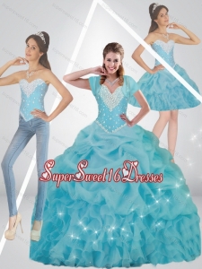 Cute Beaded 2015 Sweet Fifteen Dresses in Baby Blue for Fall