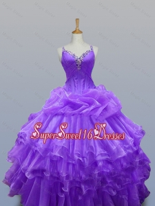Feminine Straps Quinceanera Dresses with Beading and Ruffled Layers