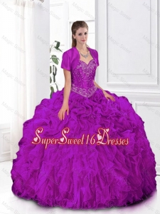 2015 Most Popular Fuchsia Sweetheart Quinceanera Gowns with Beading