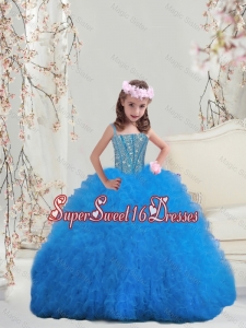 2015 Winter Perfect Spaghetti Teal Mini Quinceanera Dresses with Beading and Ruffles