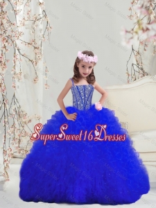 2015 Winter Popular Beaded and Ruffles Royal Blue Mini Quinceanera Dresses with Spaghetti