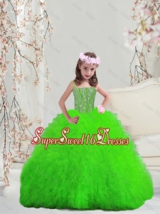 2016 Spring Perfect Spring Green Spaghetti Mini Quinceanera Dresses with Beading and Ruffles