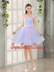 Artistic A Line Strapless Belt Quinceanera Dama Dresses with Hand Made Flowers