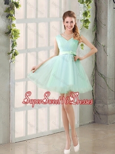 Gorgeous V Neck Strapless Quinceanera Dama Dresses with Bowknot