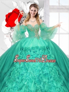 Popular Beaded Turquoise Quinceanera Gowns with Ruffles for 2016 Spring