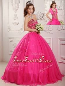 Best Selling A Line Floor Length Quinceanera Dresses in Hot Pink