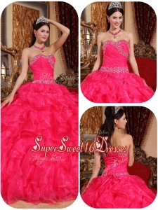 Cheap Ball Gown Beading Sweet 16 Dresses in Coral Red