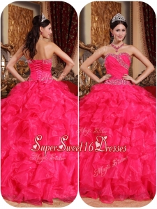 Popular Coral Red Ball Gown Quinceanera Dresses with Beading