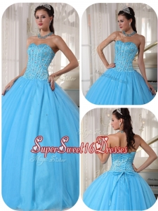 Pretty Sky Blue Ball Gown Floor Length Quinceanera Dresses