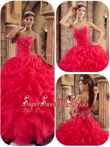 Winter New Arrivals Coral Red Ball Gown Floor Length Ruffles Quinceanera Dresses