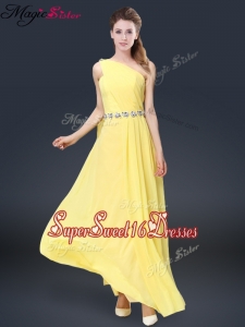 Fashionable One Shoulder Quinceanera Dama Dresses in Yellow