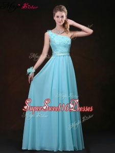Inexpensive Empire One Shoulder Quinceanera Dama Dresses with Appliques