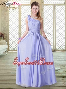 Lovely Empire One Shoulder Quinceanera Dama Dresses in Lavender