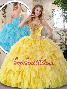 Elegant Yellow Sweet 16 Dresses with Beading and Ruffles