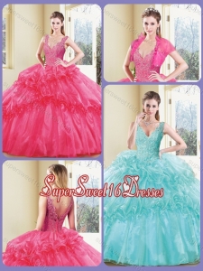 Simple V Neck Sweet Sixteen Dresses with Appliques and Ruffles