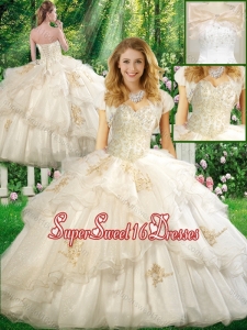 Pretty Ball Gown Quinceanera Dresses with Appliques and Ruffles in White