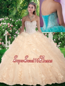 Latest Ball Gown Beading and Ruffles Champange Sweet 16 Gowns for Fall
