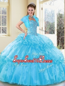 2016 New Style Ball Gown Aqua Blue Simple Sweet Sixteen Dresses with Beading and Ruffled Layers
