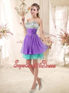 2016 Low Price Sweetheart Short Dama Dresses with Sequins and Belt