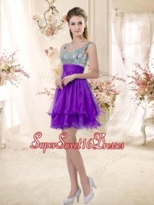 Best Straps Short Purple Dama Dresses with Sequins