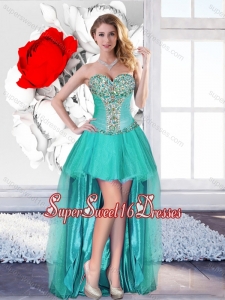 Exclusive Beaded Turquoise Dama Dresses with High Low
