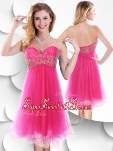 Pretty Sweetheart Hot Pink Short Dama Dresses with Beading