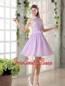 High Neck Lilac A Line Lace Dama Dress Chiffon for 2015