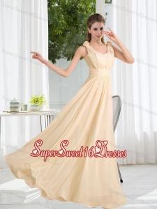 2015 Modest V Neck Empire Ruching Dama Dress