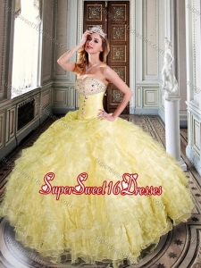 Sweetheart Yellow Sweet 16 Dress with Beading and Ruffles