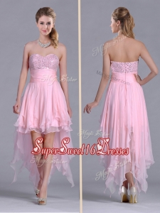 New Arrivals Beaded Bust High Low Chiffon Dama Dress in Baby Pink