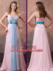 New Style Spaghetti Straps Beaded and Bowknot Dama Dress with Brush Train
