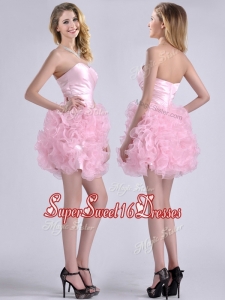 Cheap Sweetheart Rolling Flowers Short Dama Dress in Baby Pink