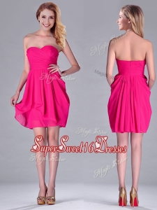 Cheap Empire Sweetheart Chiffon Hot Pink Short Dama Dress for Homecoming