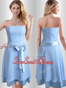New Style Bowknot Chiffon Short Dama Dress in Light Blue