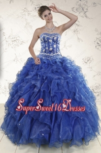 Beautiful Beading and Ruffles 2015 Quinceanera Dresses in Blue