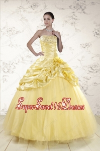 Cheap Yellow Sweetheart Ball Gown Quinceanera Dresses for