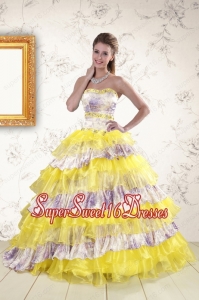 2015 Printed and Ruffles Multi-color Quinceanera Dresses