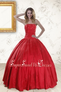 2015 Simple Red Strapless Sweet 16 Dresses with Beading