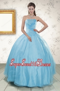 Strapless Beading 2015 Affordable Quinceanera Dress in Baby Blue