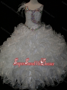 Elegant Ball Gown V Neck Organza Beading Lace Up Little Girl Pageant Dress in White