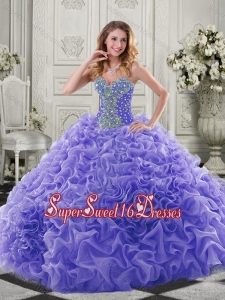 Best Puffy Skirt Beaded and Ruffled Lavender Simple Sweet Sixteen Dress in Organza