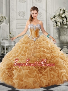 Luxurious Organza Champagne Simple Sweet Sixteen Dress with Beading and Ruffles