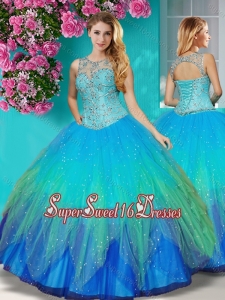 Gorgeous See Through Beaded Scoop Quinceanera Dress in Multi Color